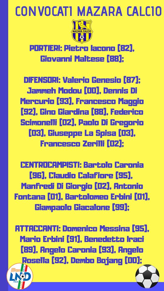 mazara convocati mazara convocati