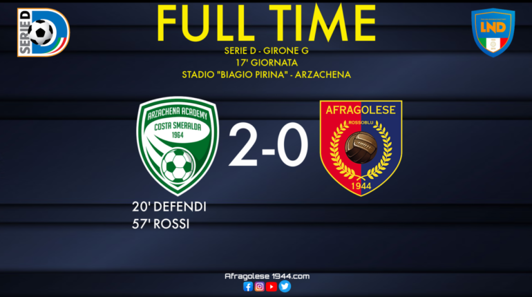 Serie D – Arzachena-Afragolese: 2-0. L’emergenza non permette ai rossoblu di ripartire