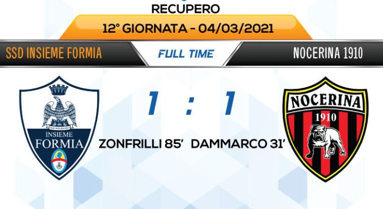 Serie D – Insieme Formia-Nocerina: 1-1. I molossi buttano al vento una vittoria importante