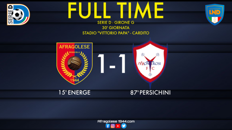 Afragolese-Monterosi: 1-1. Rossoblù raggiunti nel finale, ma ora sarebbero salvi